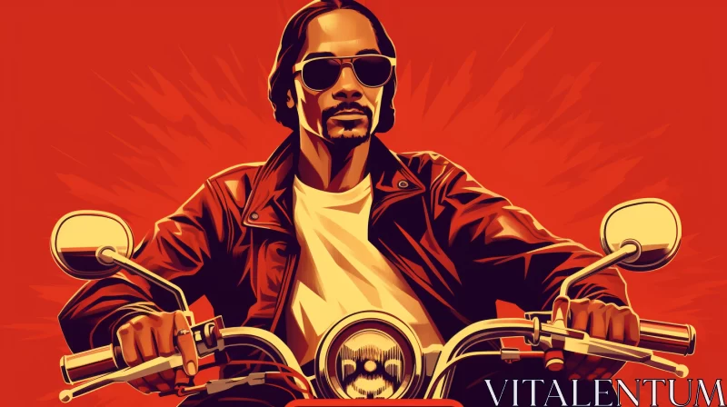 AI ART Iconic Visions: Portrait of Snoop Dogg in Sunglasses, Revving with Style on a Motorcycle