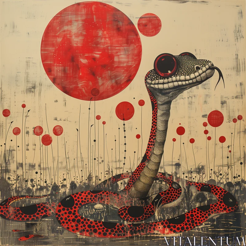 AI ART Mesmerizing Snake under the Crimson Sun: A Fusion of Nature and Art