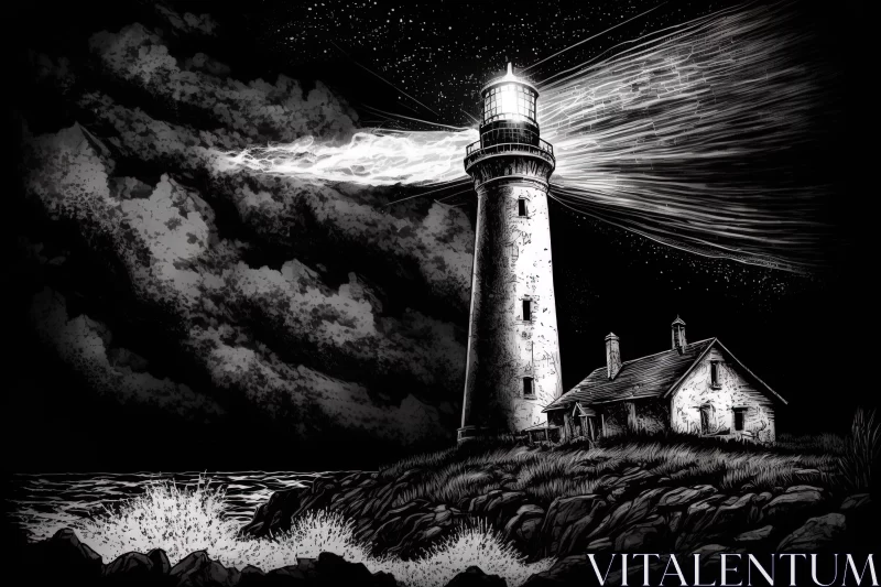 Illuminating Shadows: An Intriguing Lighthouse Sketch Unveiled AI Image