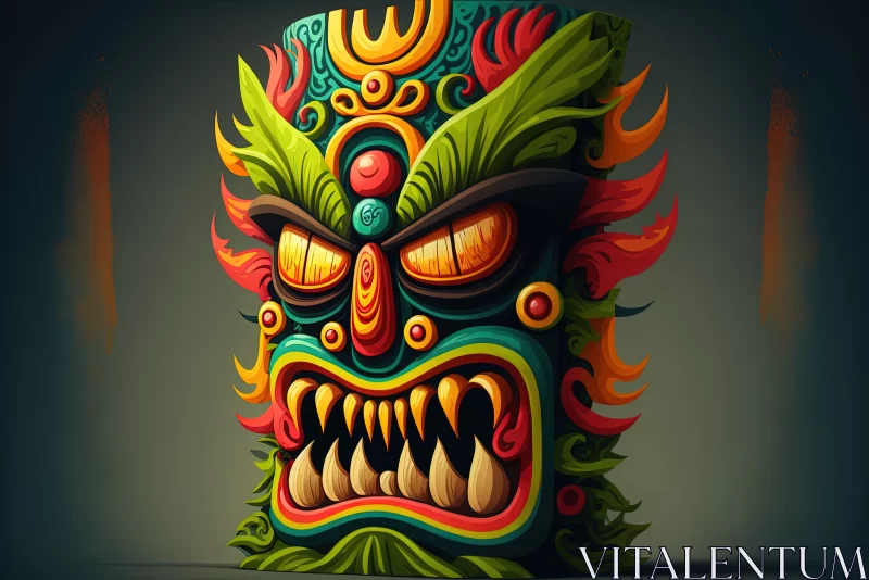 AI ART Unveiling the Enigmatic: Vibrantly Painted Mystical Tiki Mask