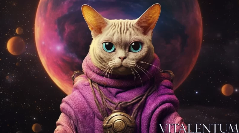 Cosmic Encounters: Unveiling the Mysterious Cat-Alien in the Cosmos AI Image