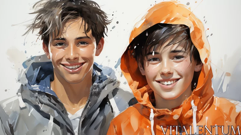 Charming Digital Art of Two Boys Painting in Snow AI Image