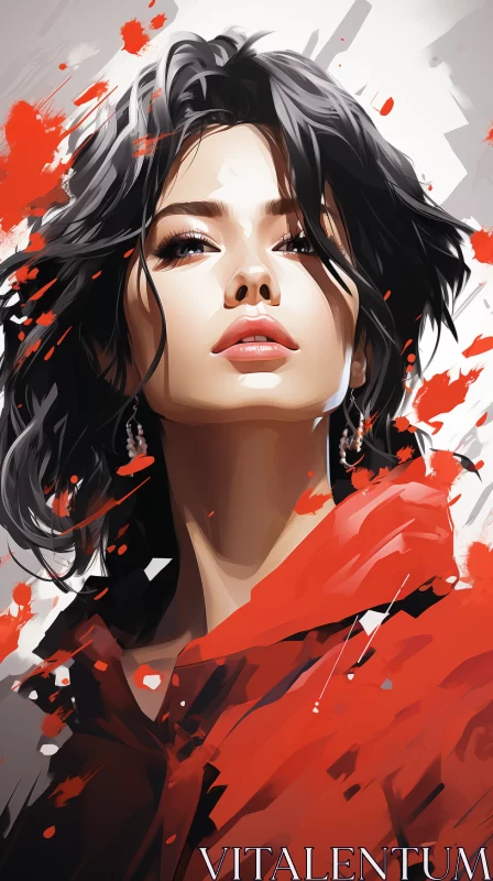 Elegant Woman in Red Shirt and Black Blazer Anime Style Digital Artwork