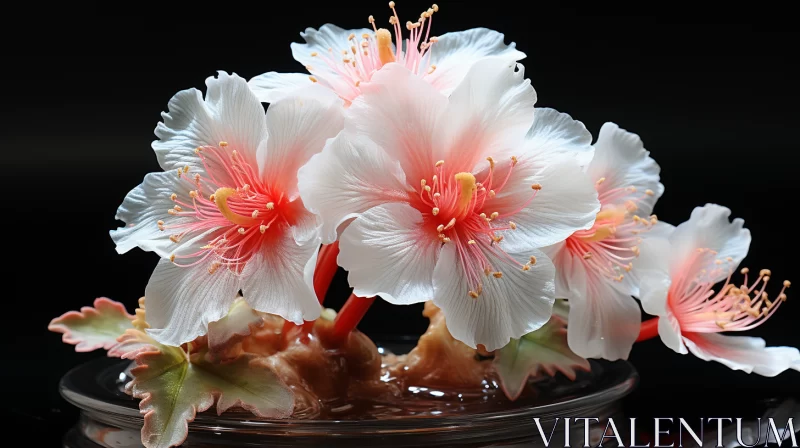 Handcrafted Beauty: White Hibiscus on Black Porcelain AI Image