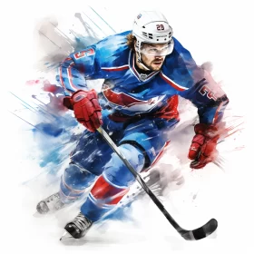 Hyperrealistic Hockey Illustration in Vibrant Colors and Dynamic Movements AI Image