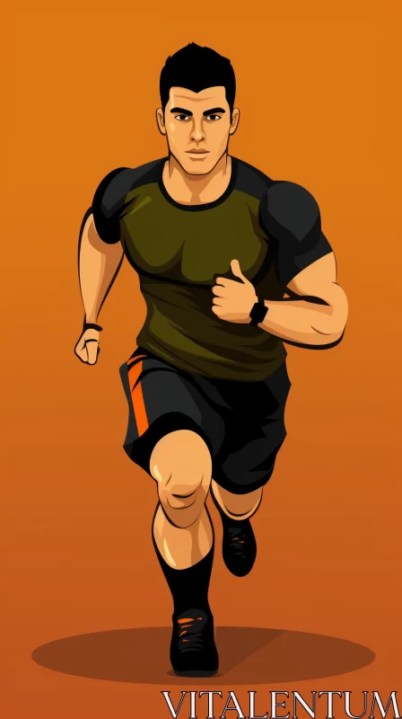 AI ART Intense Orange Background with Black Silhouette of Running Man