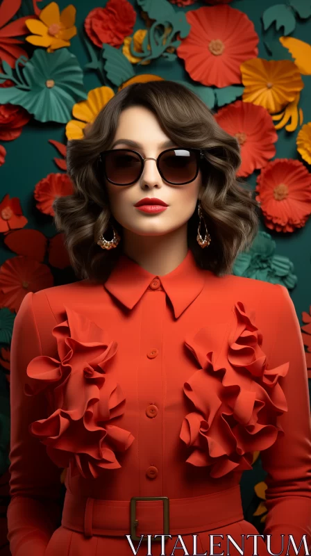 Stylish Woman with Sunglasses in Floral Glamour AI Image