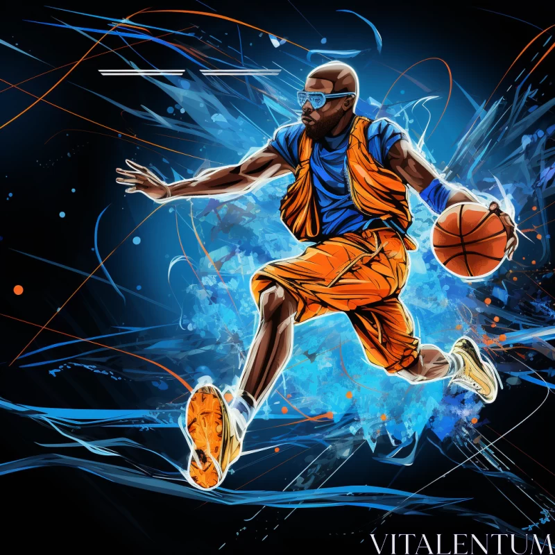 AI ART Vibrant Abstract Basketball Player Painting in Yombe & Mbole Art Styles