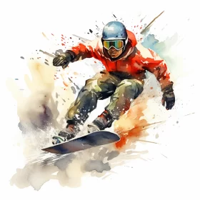 Animated Watercolor Snowboarding Scene with Vibrant Colors AI Image