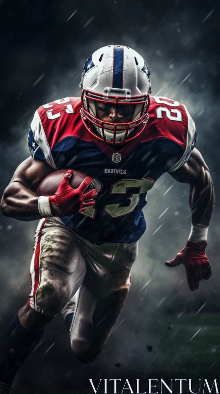Energetic Football Player Painting in Rain AI Image
