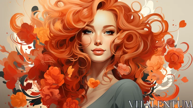 Glamorous Fantasy Illustration of Floral Adorned Woman AI Image