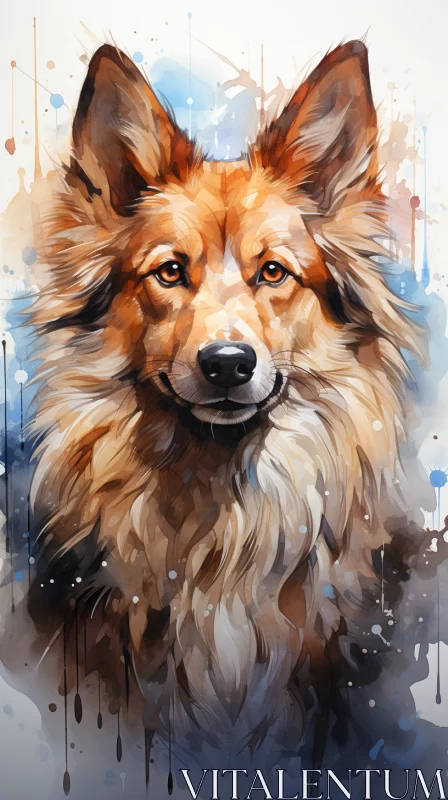 Award-Winning Watercolor Dog Portrait with Splatter Art Elements AI Image