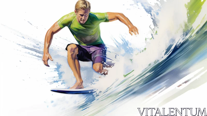 AI ART Dynamic Surfing Image Blending Realism and Bold Watercolor Hues, Emphasizing Functionality and Joint