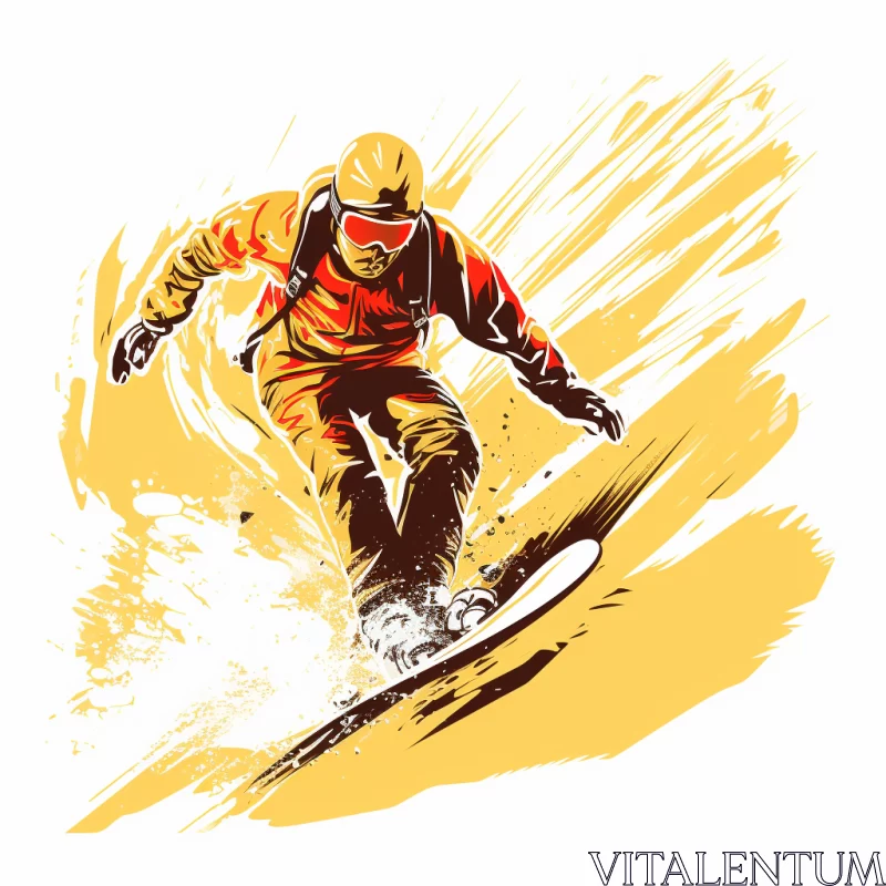 AI ART Dynamic Vintage-Style Snowboarding Image in Vibrant Amber Hues