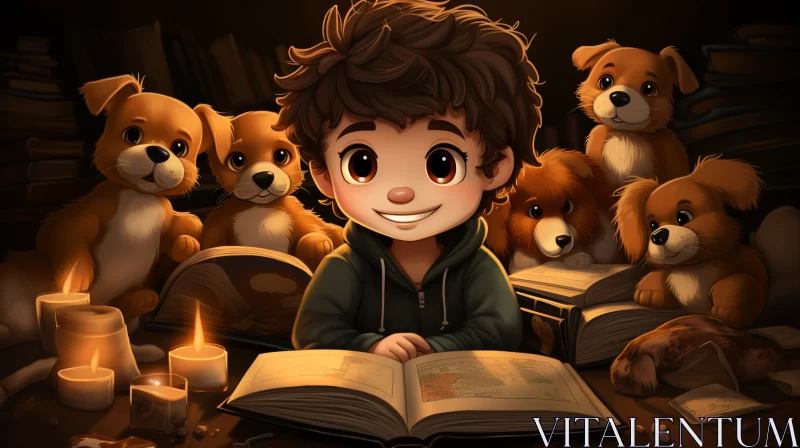 Engrossed Young Reader: A Blend of Soft Lighting and Detailed Expressions AI Image