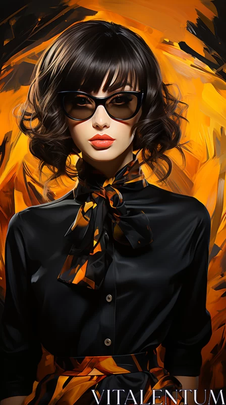 Fashion Realism: Woman in Black and Orange - Digital Painting AI Image