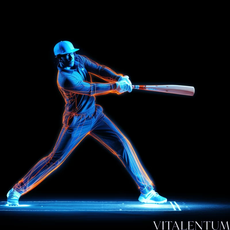 Vibrant Neon Orange & Navy Cricket Player Illustration AI Image