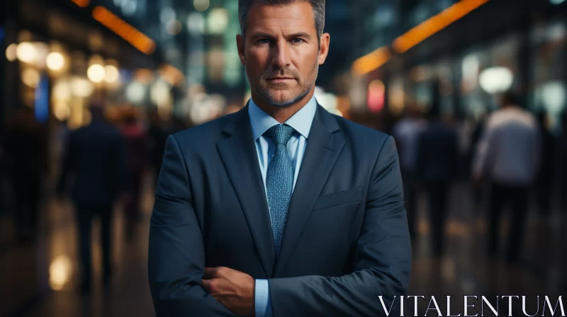 Confident Businessman Portrait in Bustling City AI Image