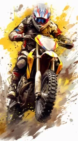 High-Definition Digital Painting of Dirt Bike Rider with Vibrant Background AI Image