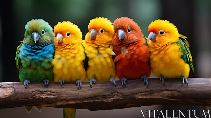 Vibrant and Captivating Image: Colorful Parrots Perched on a Branch in Nature AI Image