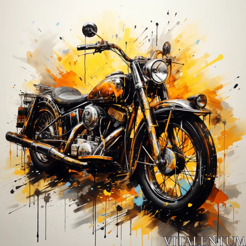 Vintage Motorcycle Art in Yellow & Orange Hues AI Image