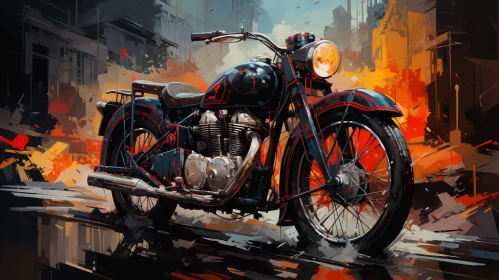 Dieselpunk Motorcycle in Street Art Style with Indigo & Amber Backdrop AI Image