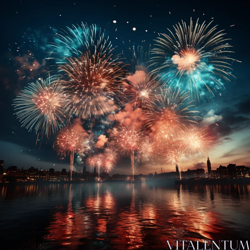 Dutch Tradition Fireworks Display Over Water AI Image