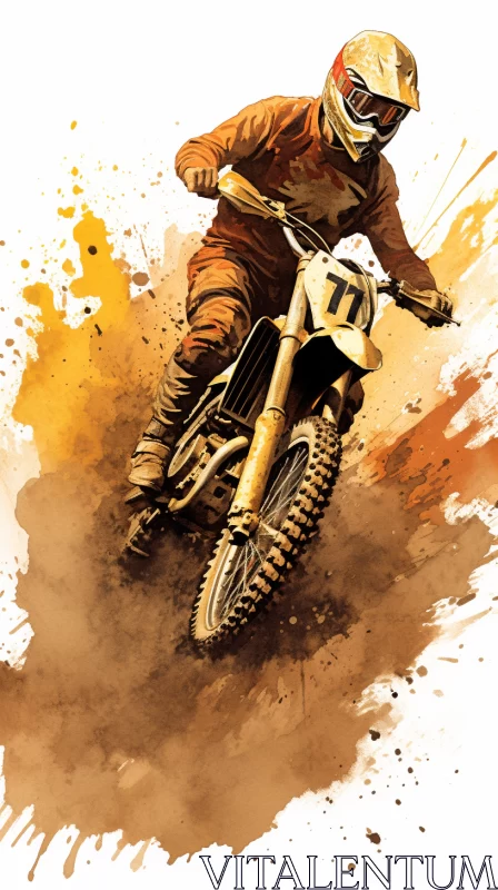 Dynamic Dirt Bike Illustration in Gold and Amber Tones AI Image