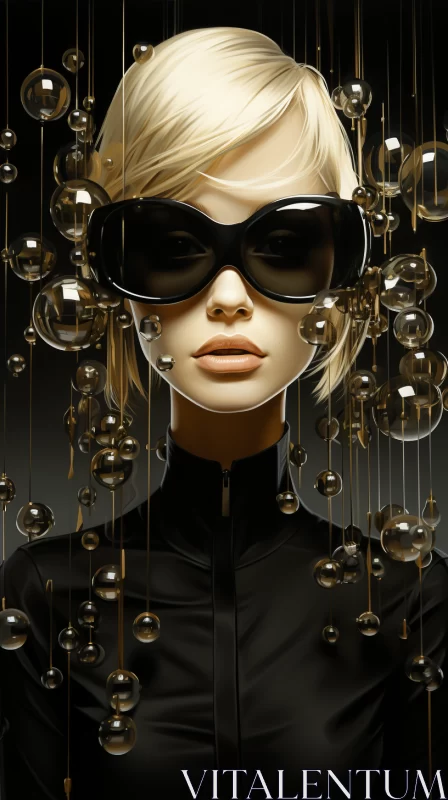 Glamorous Portrait of Blond Woman in Black Outfit and Sunglasses AI Image
