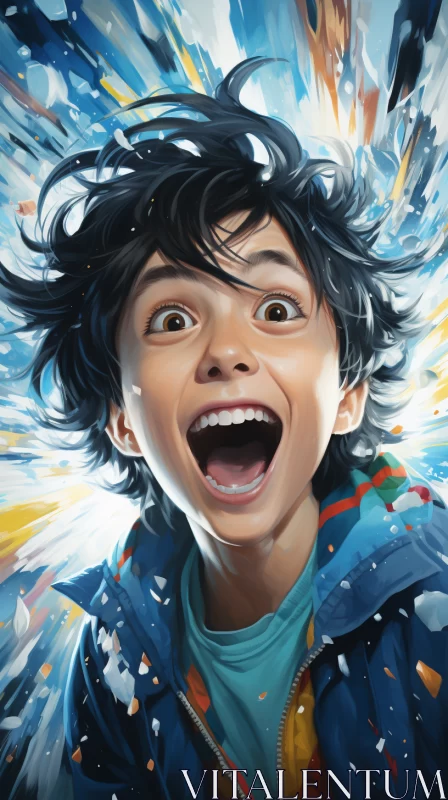 Joyful Chaos in Speedpainting: A Boy's Comic Book Journey AI Image