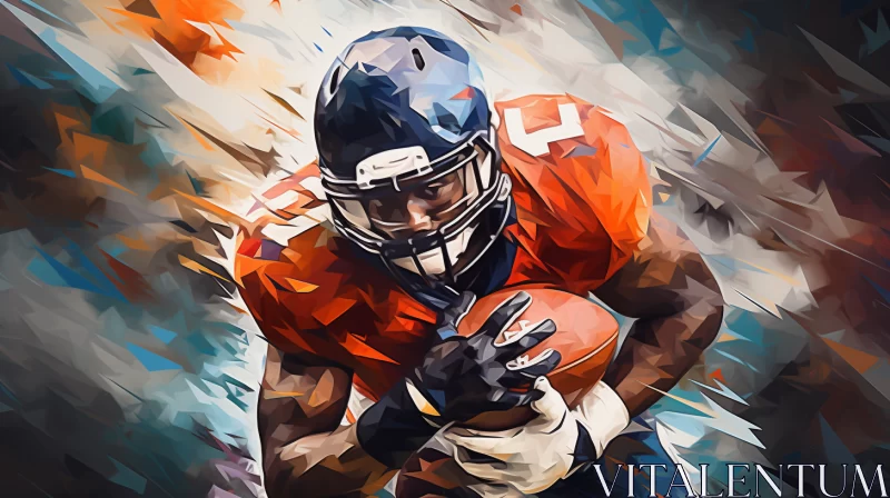 Mid-Stride Football Player Digital Art in Bold Hues AI Image