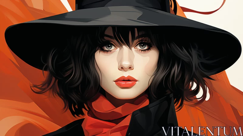 Neo-Pop Illustration: Woman in Black Hat AI Image
