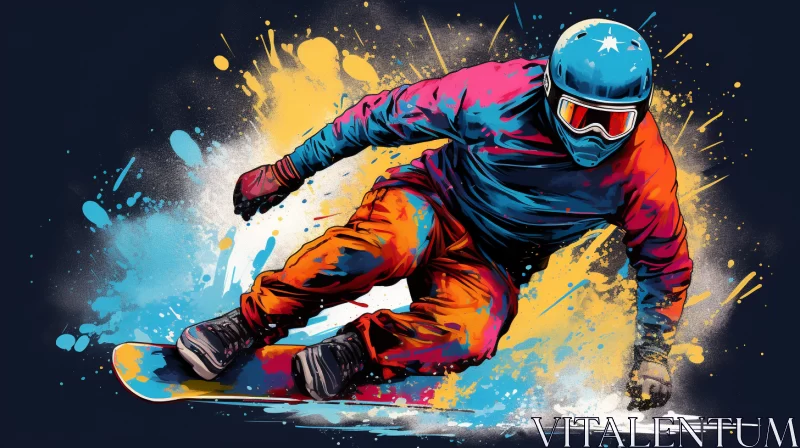 AI ART Vibrant Pop-Art Snowboarder Design in UHD 32k - Urban & Nostalgic Appeal