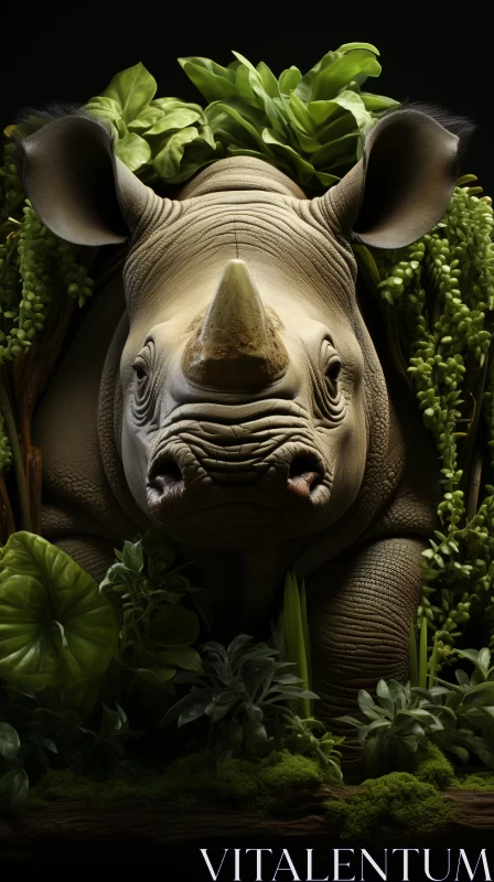 3D Rendered Rhino in Jungle: Portraiture and Wildlife Muralism AI Image