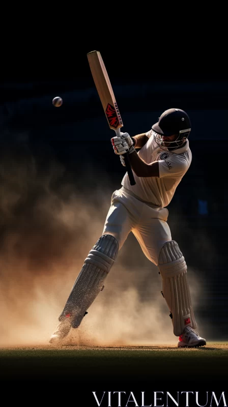AI ART Photorealistic Image of Cricketer in Action with Atmospheric Lighting