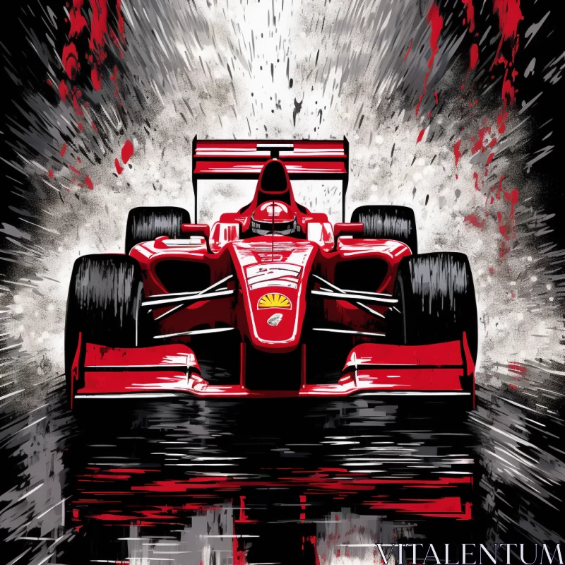 Thrilling Comic-Style Ferrari Race Car Image with Vibrant Red and Blurred Background  - AI Generated AI Image