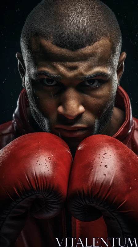 Photorealistic Portrait of Dominant Boxer with Red Gloves AI Image