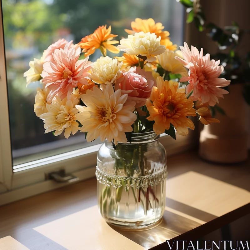 Sunlit Colorful Flowers in Glass Vase - Suburban Ennui Capturer AI Image