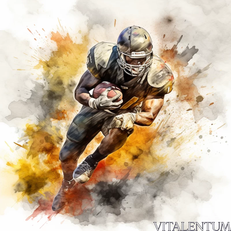 American Football Player in Watercolor & Nanopunk Style AI Image