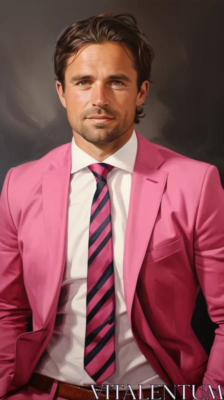Elegant Man in Pink Suit: Photorealistic Digital Painting AI Image