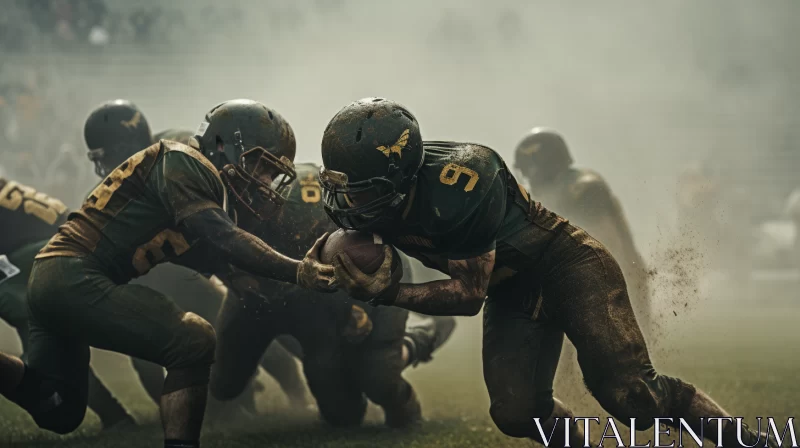 Intense American Football Game on Emerald and Gold Field AI Image