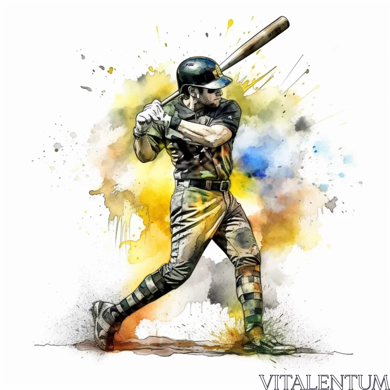 Captivating Watercolor Illustration of Baseball Player AI Image