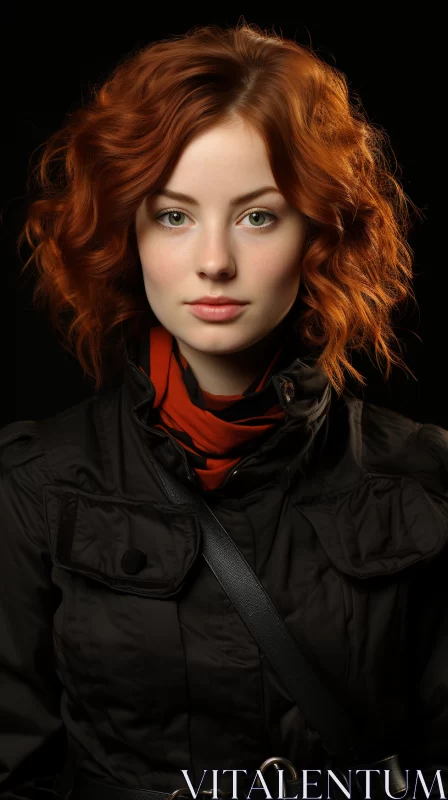 Detailed Softbox Lighting Portrait of a Red-haired Woman AI Image