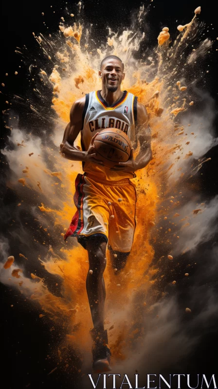 Dramatic NBA Player Portrait in Game Action with Vivid Colors AI Image