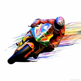 High-Speed Motorcycle Race Digital Artwork with Bold Lines and Bright Colors AI Image