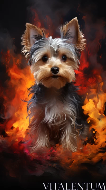 Impressionistic Yorkshire Terrier in Inferno Backdrop AI Image