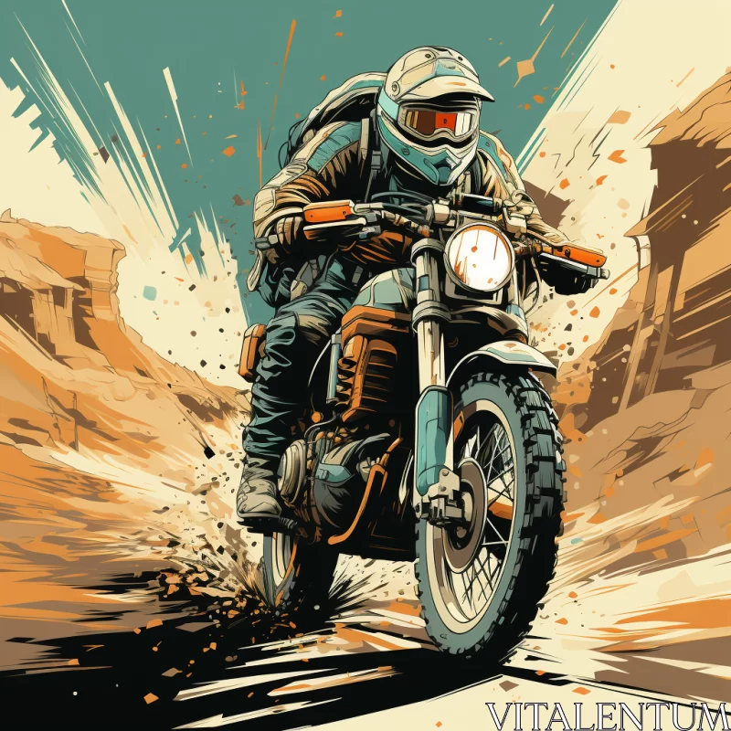 Adventurer Riding Vintage Motorcycle in Desert with Desertwave Aesthetics AI Image