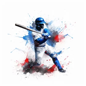Artistic Baseball Player Image in Blue and White with Red Accents AI Image