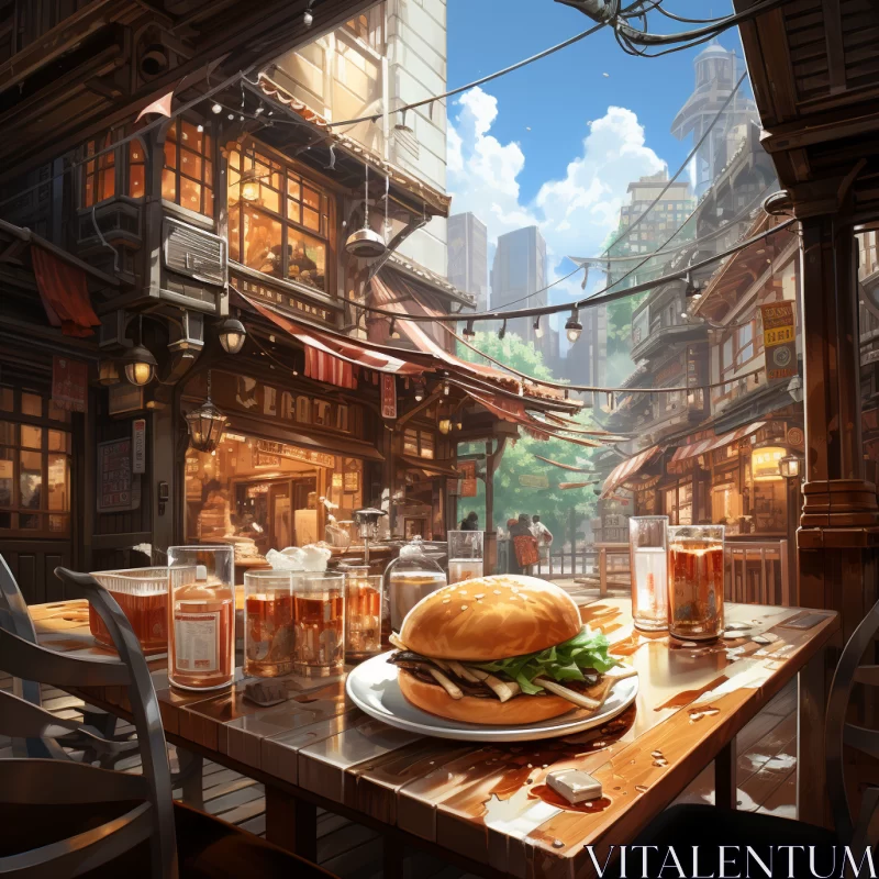 Lively Cityscape with Unique Restaurant Scene AI Image