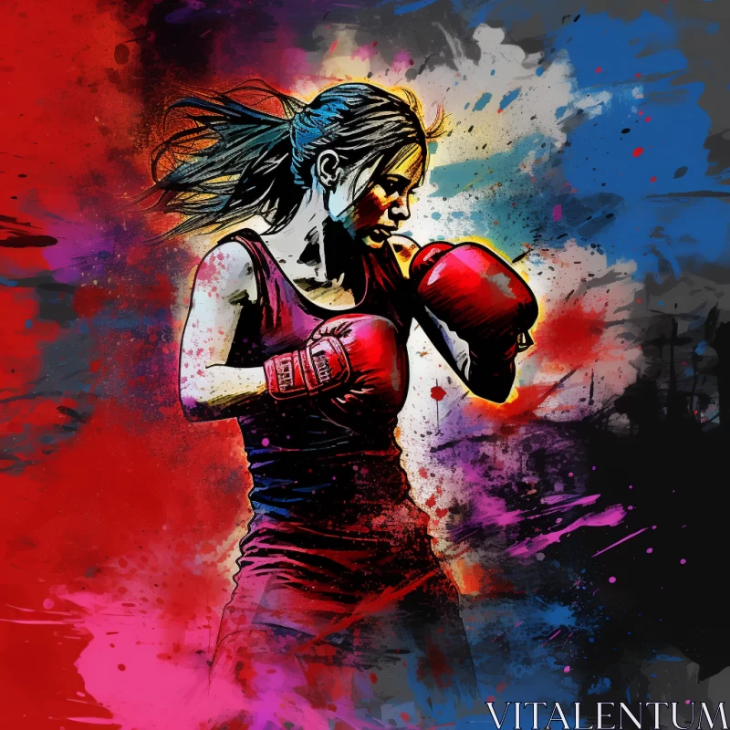 Manga-Style Female Boxer Illustration in Vibrant Colors AI Image